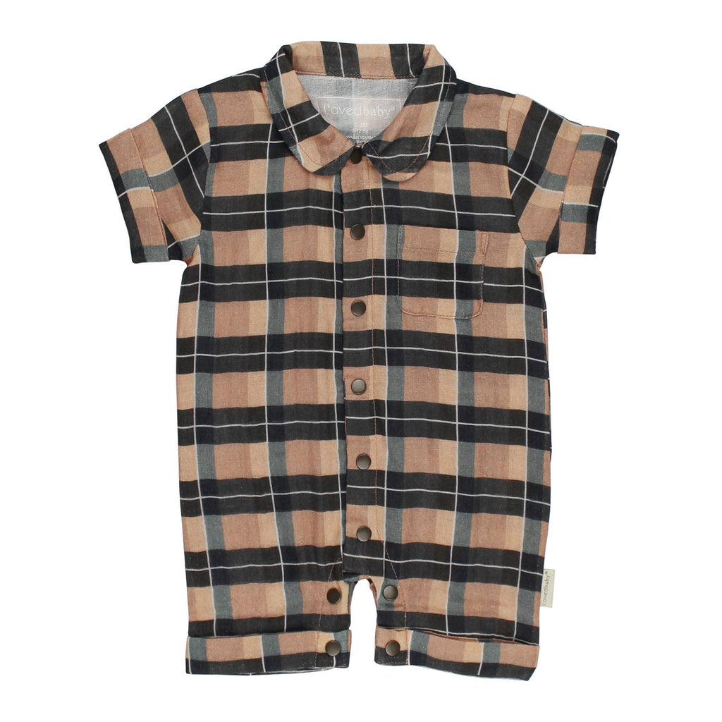 Adobe Chia Plaid | Organic Muslin S/Sleeve Coverall