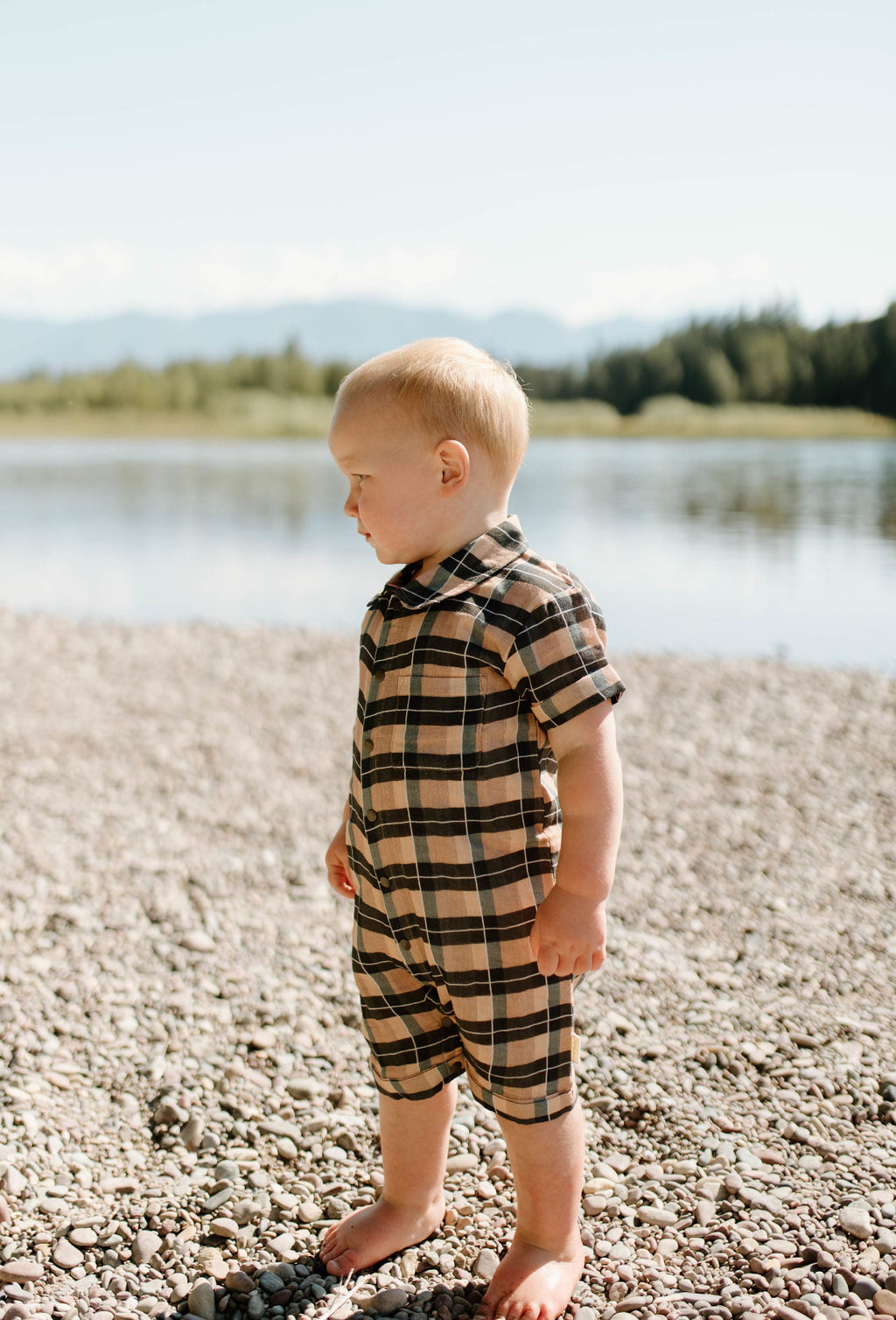 Adobe Chia Plaid | Organic Muslin S/Sleeve Coverall