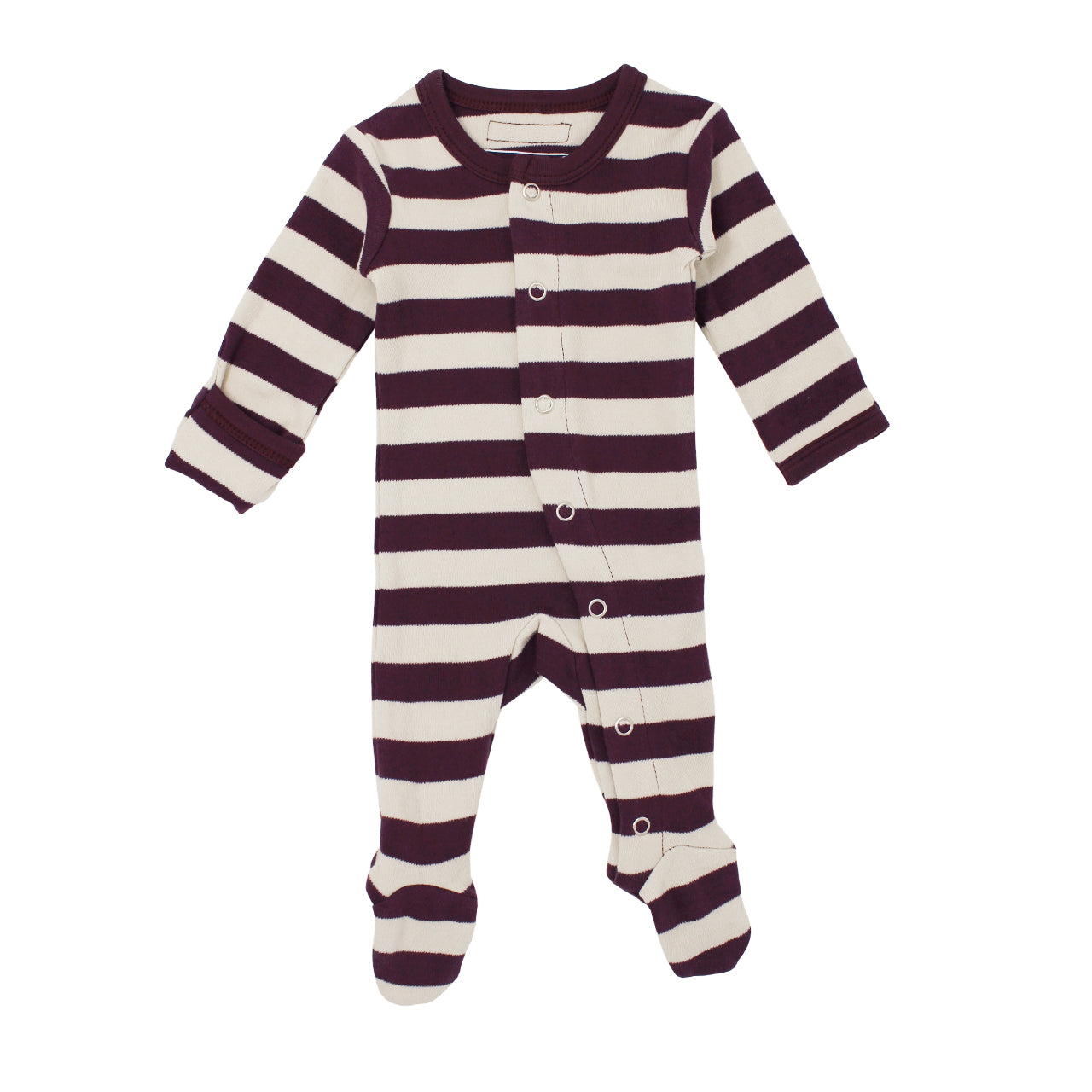 Eggplant/Stone Stripe | Organic Snap Footie