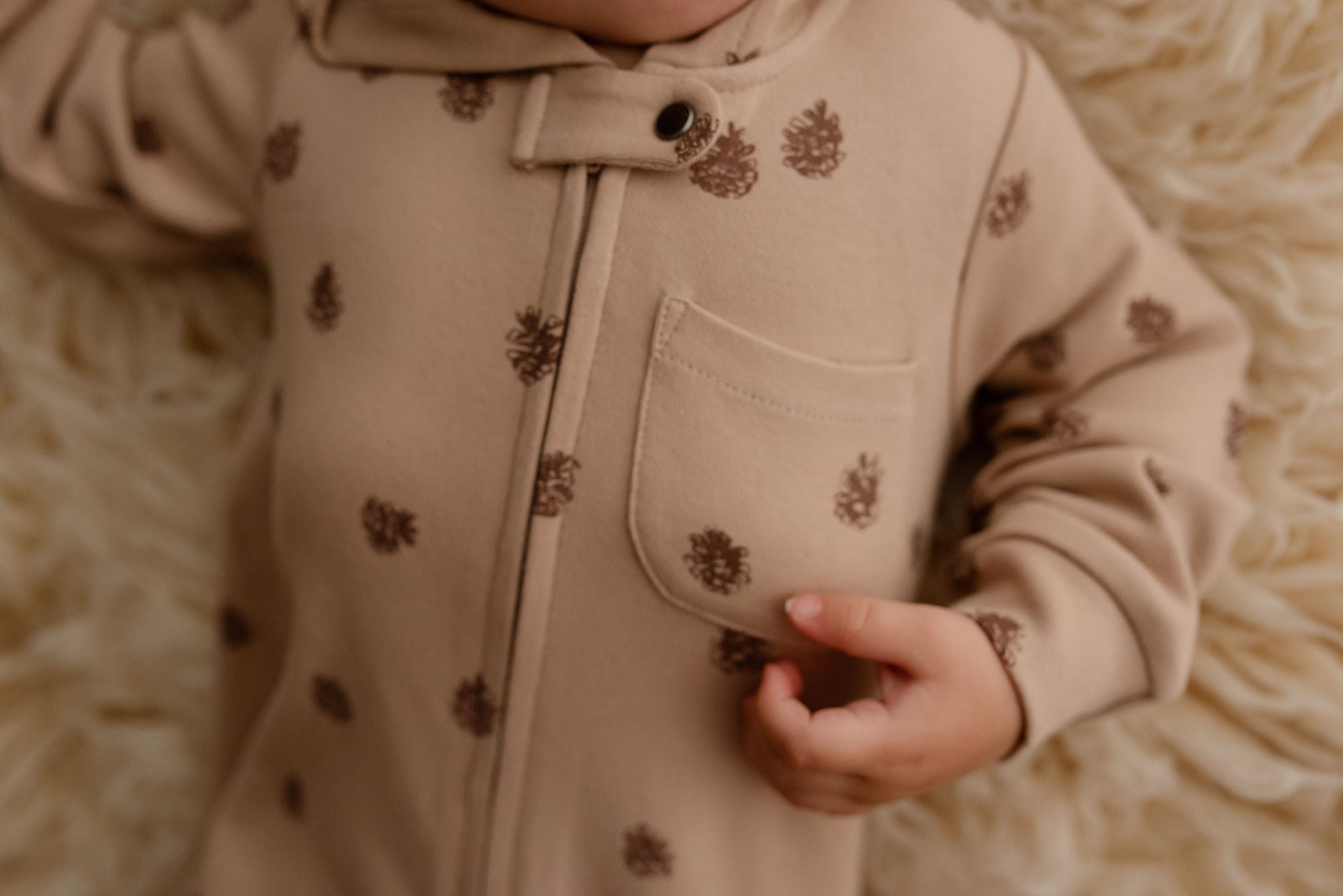 Oatmeal Pinecone | Organic Zipper Romper
