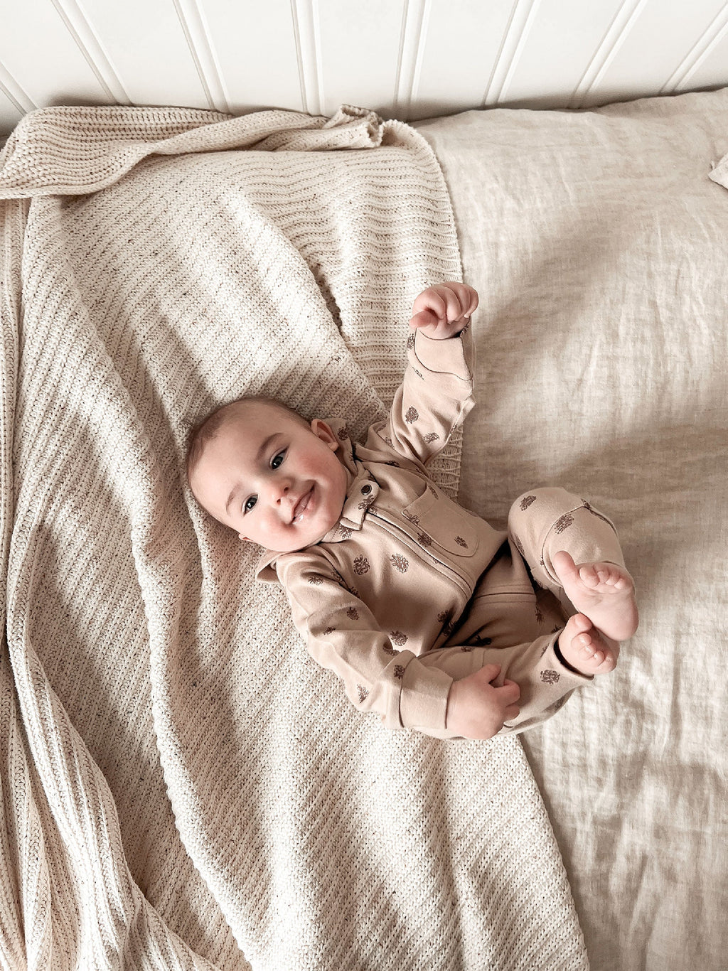 Oatmeal Pinecone | Organic Zipper Romper