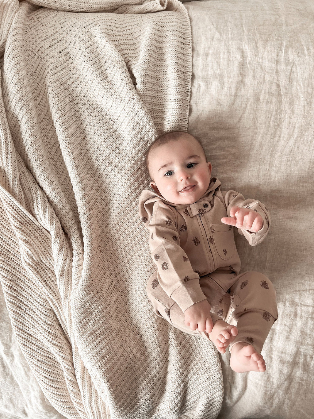 Oatmeal Pinecone | Organic Zipper Romper