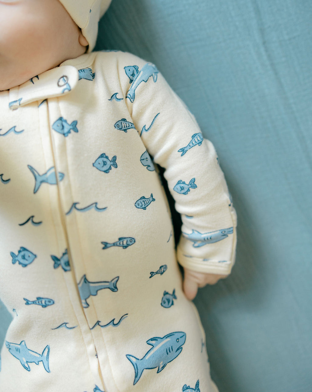 Shark | Organic Zipper Footie