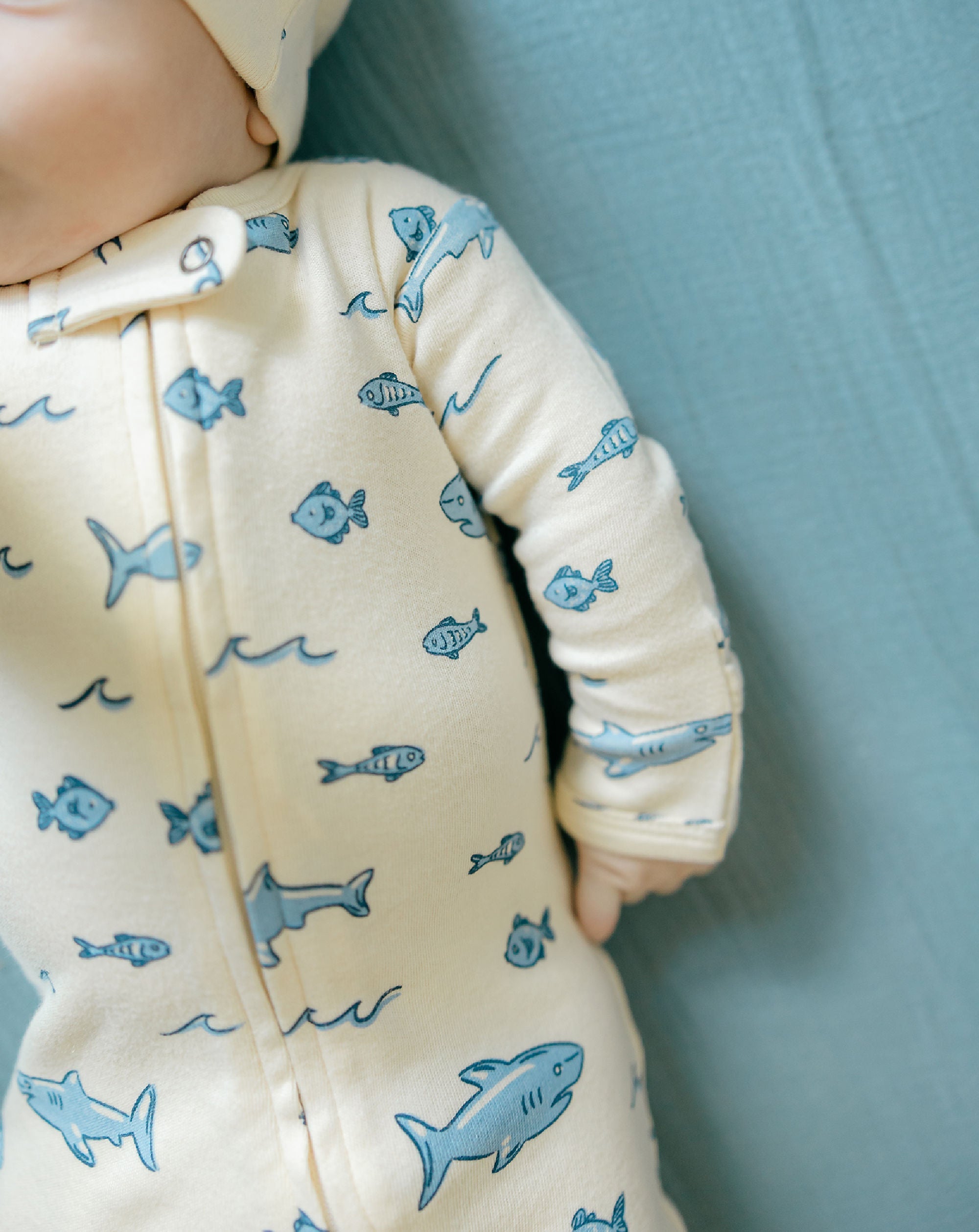 Shark | Organic Zipper Footie