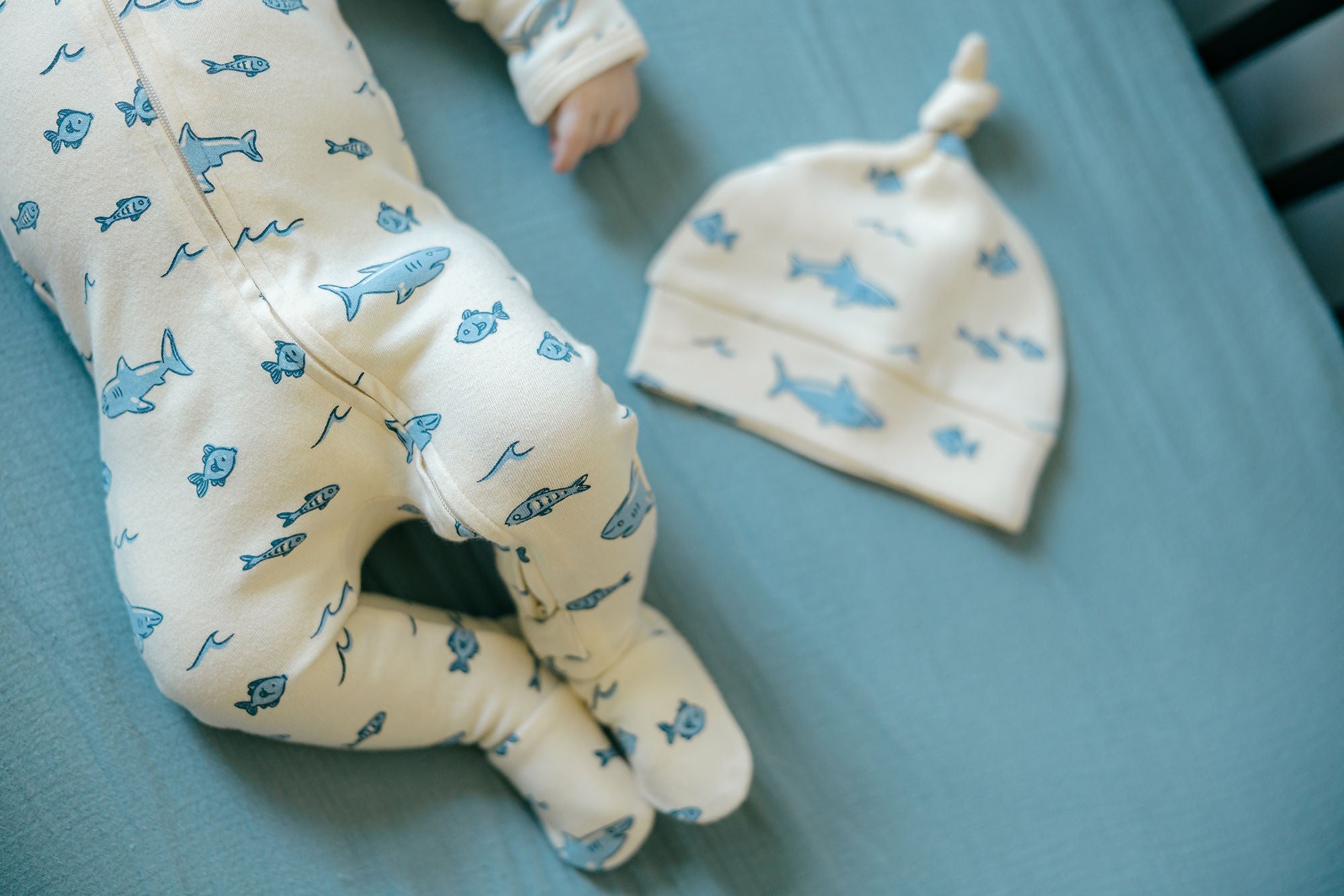 Shark | Organic Zipper Footie