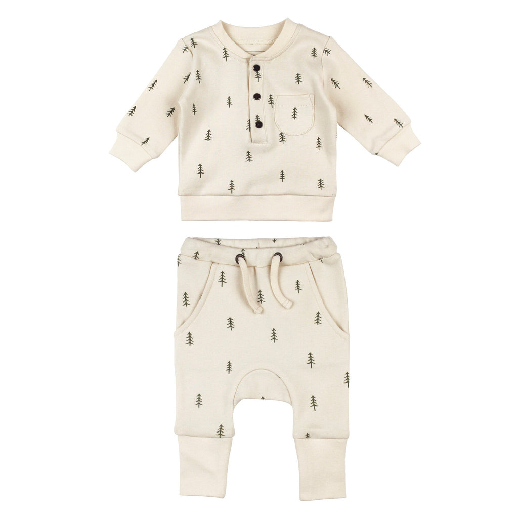 Buttercream Tree | Organic Henley Sweatshirt & Jogger Set