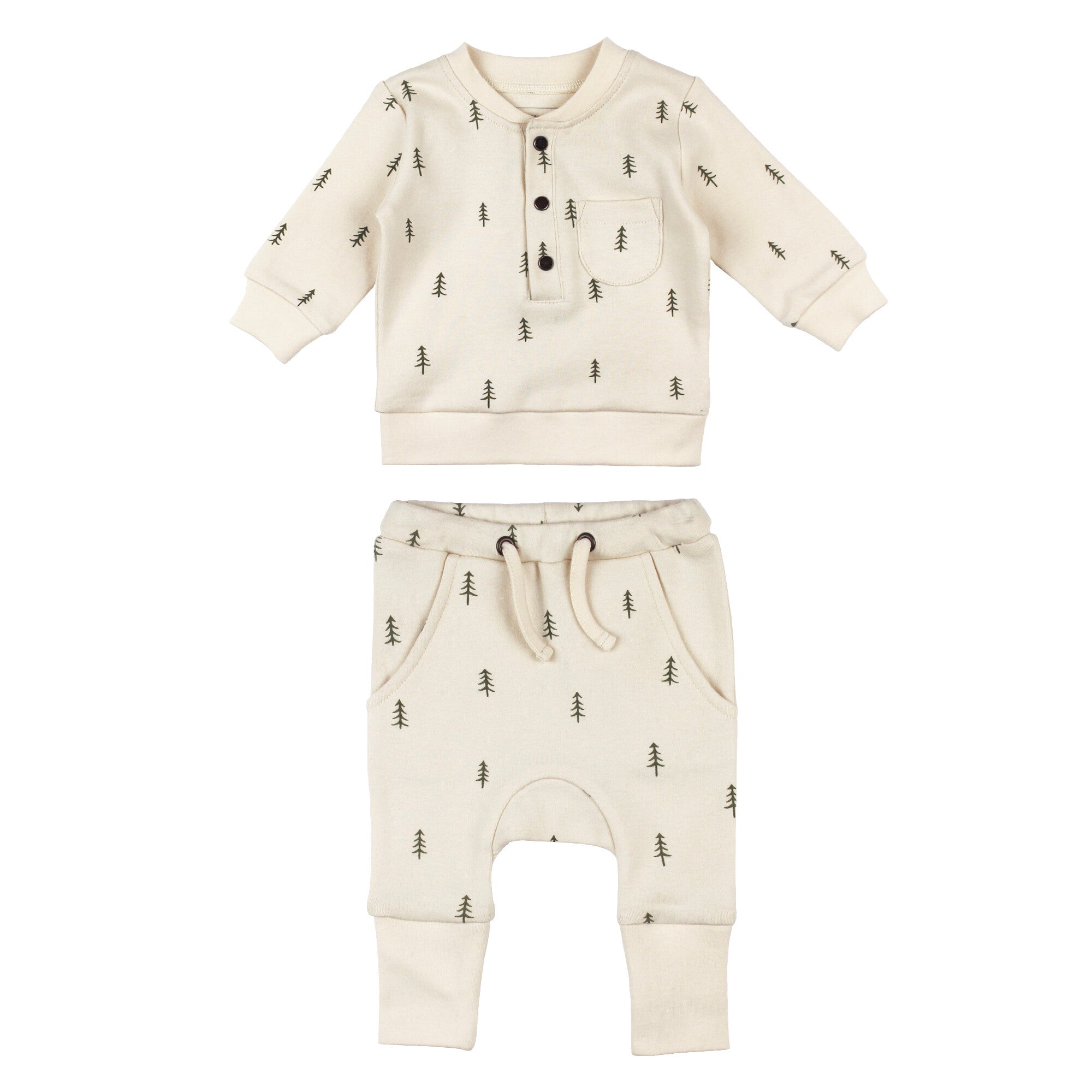Buttercream Tree | Organic Henley Sweatshirt & Jogger Set