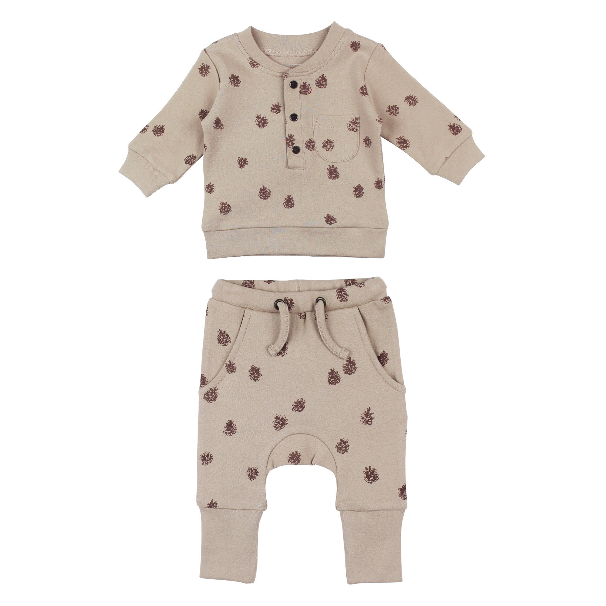 Oatmeal Pinecone | Organic Henley Sweatshirt & Jogger Set