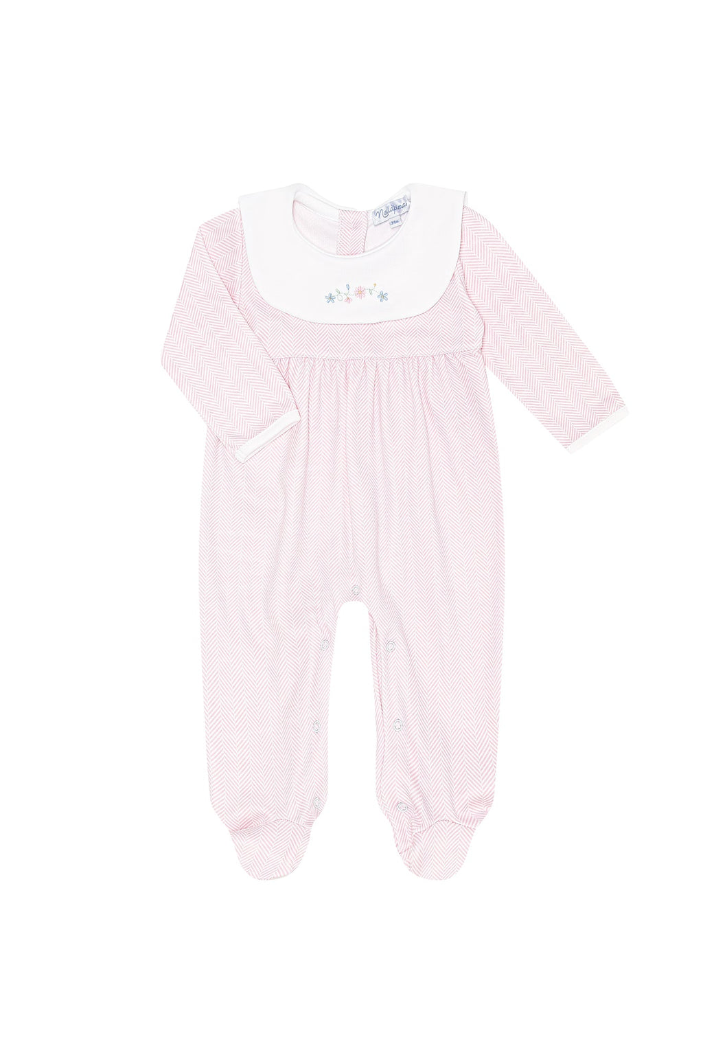 Pink Herringbone Embroidered Collared Footie