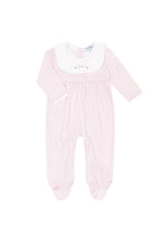 Pink Herringbone Embroidered Collared Footie
