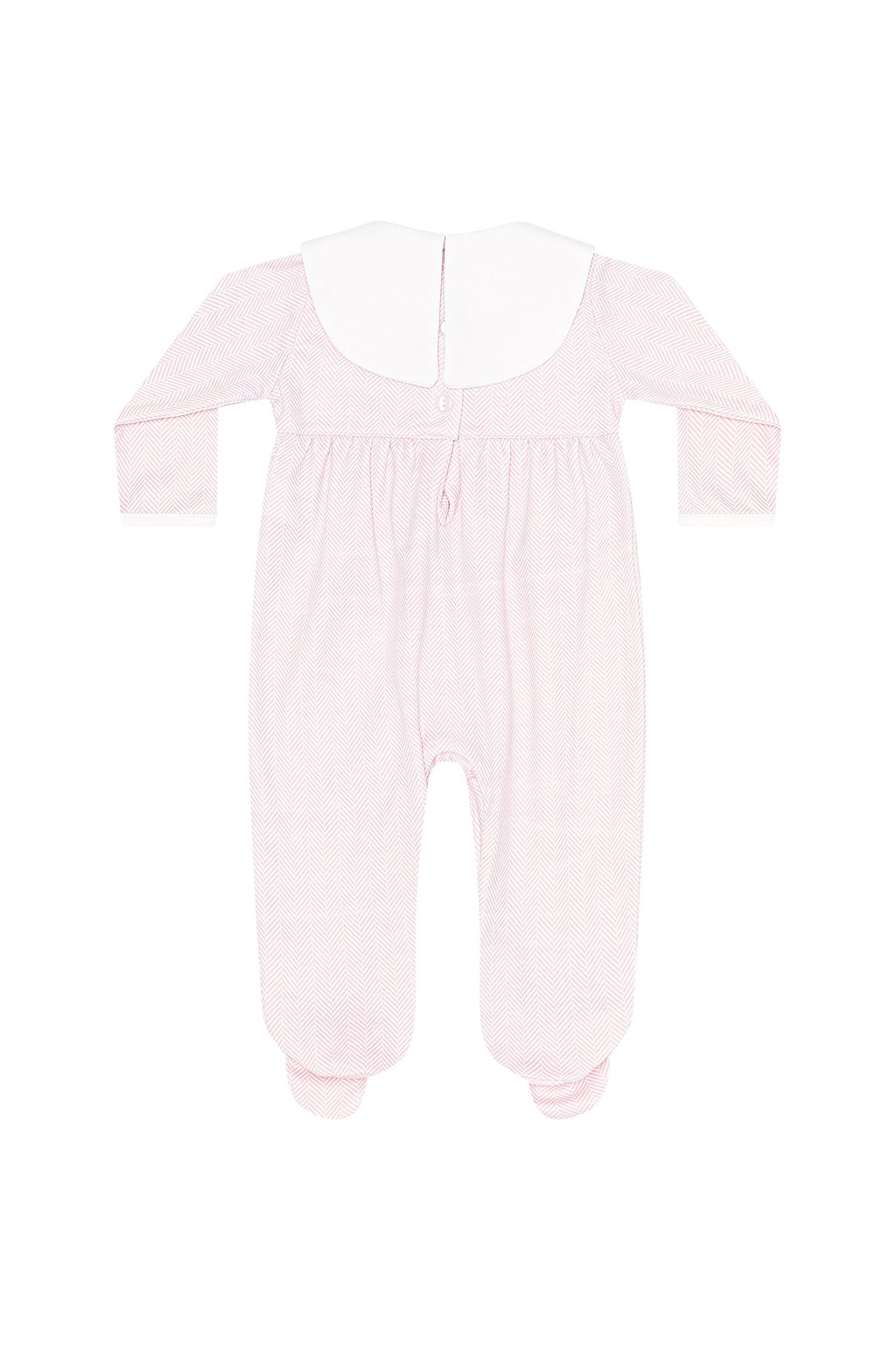 Pink Herringbone Embroidered Collared Footie