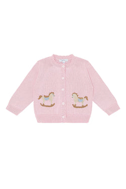 Pink Rocking Horse Embroidered Knit Cardigan