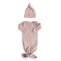 Ribbed Knotted Baby Gown + Beanie Set - Mushie