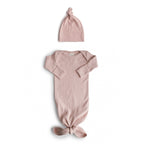 Ribbed Knotted Baby Gown + Beanie Set - Mushie