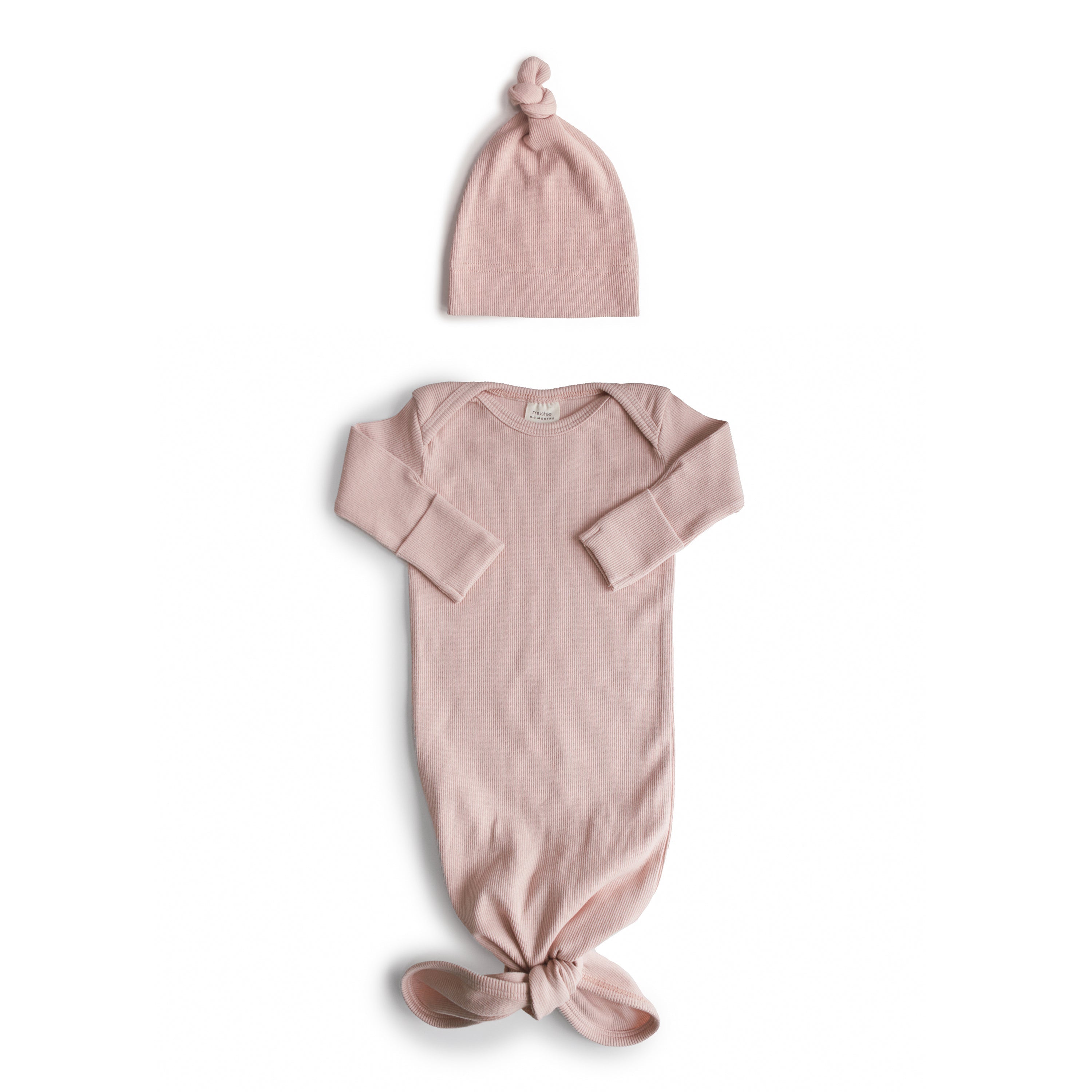 Ribbed Knotted Baby Gown + Beanie Set - Mushie