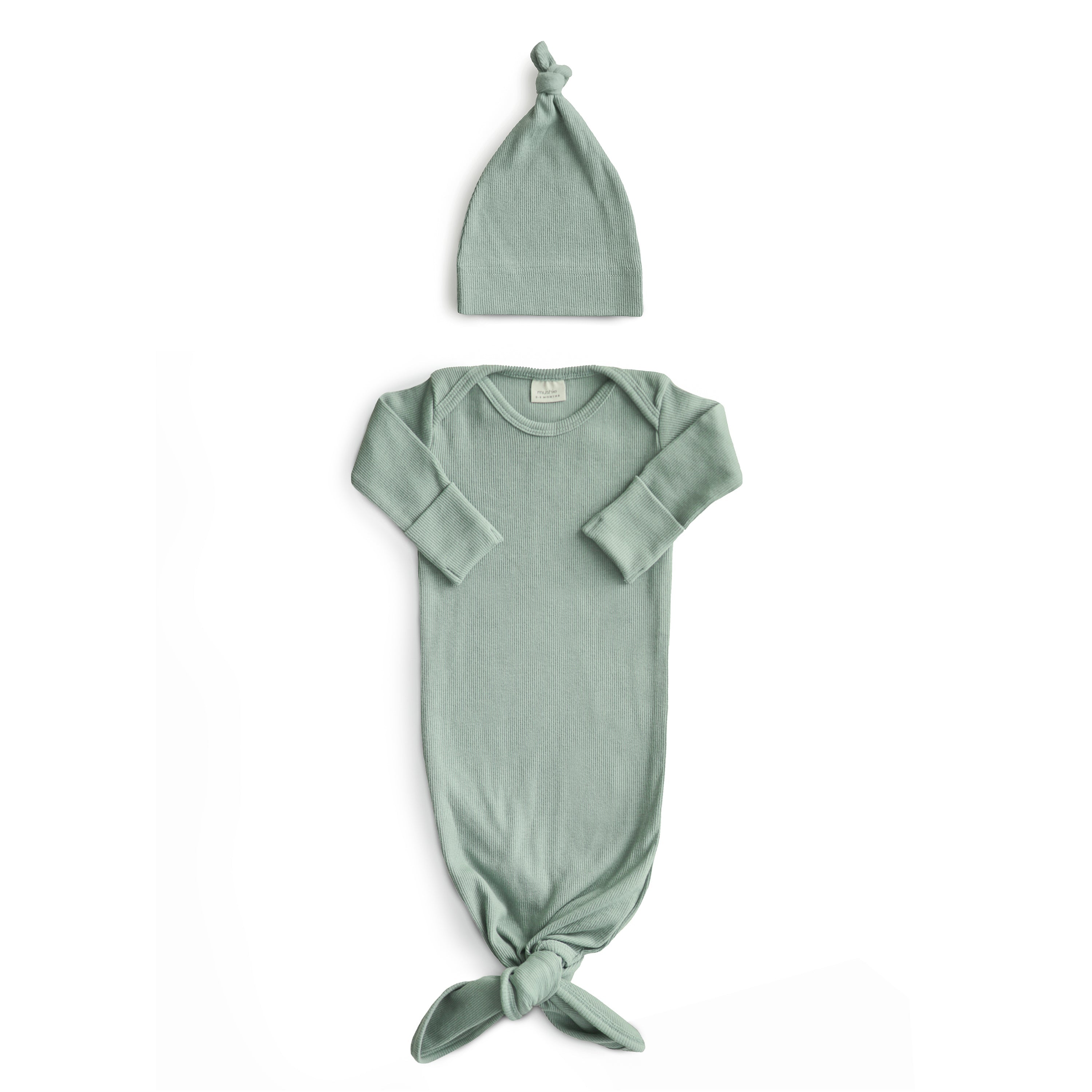 Ribbed Knotted Baby Gown + Beanie Set - Mushie