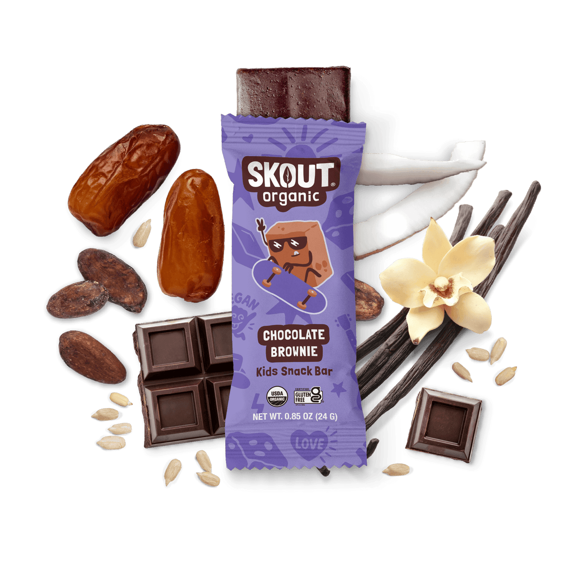 Barra infantil Skout Organic sabor brownie de chocolate