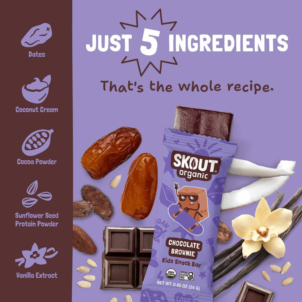 Barra infantil Skout Organic sabor brownie de chocolate