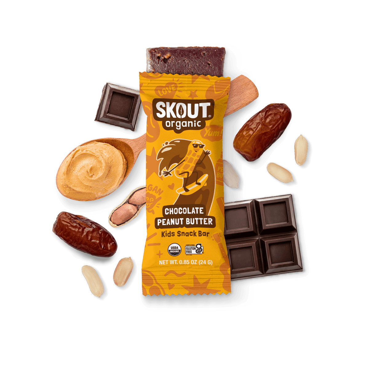 Barrita infantil de mantequilla de maní y chocolate de Skout Organic