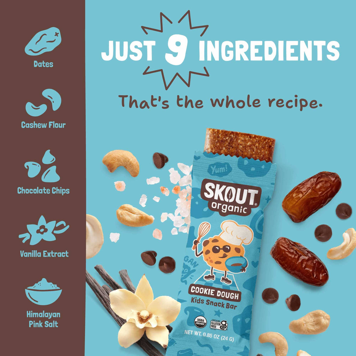 Barra para niños Skout Organic sabor masa de galleta
