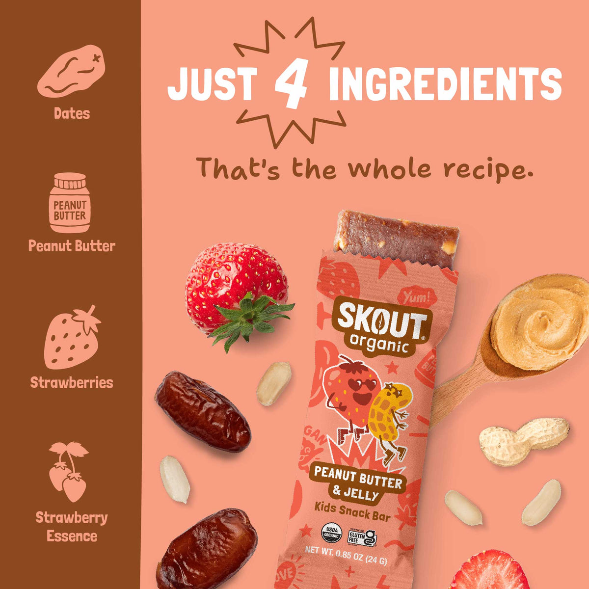 Barra para niños de mantequilla de maní y mermelada Skout Organic