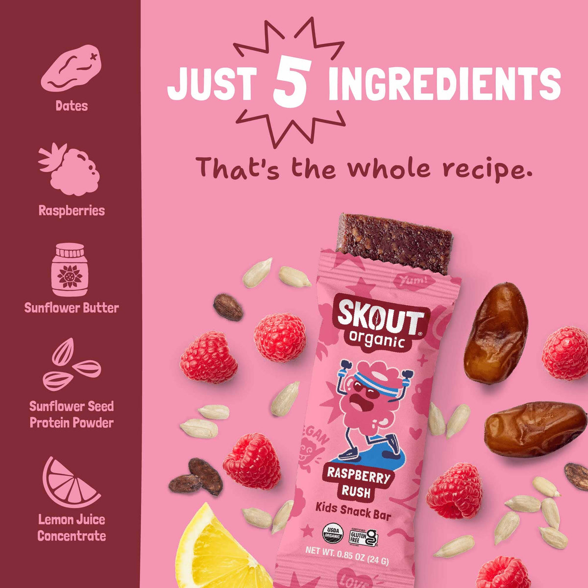 Barra para niños Skout Organic sabor Raspberry Rush