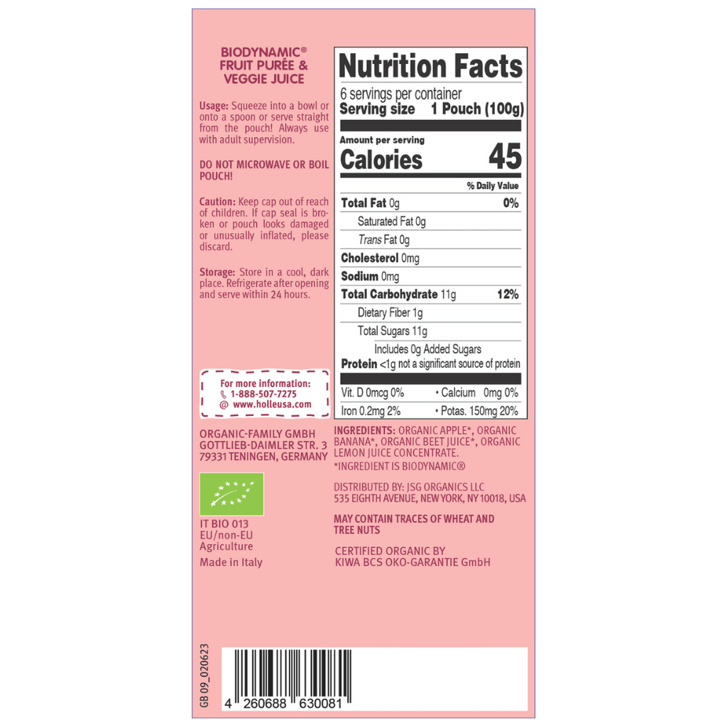 Holle Biodynamic Baby Food Pouches: Zebra Beet (12 pack)
