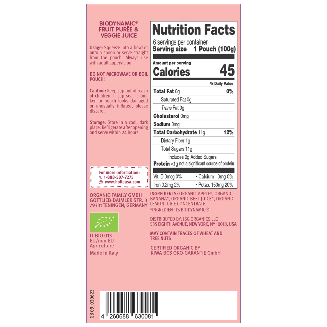 Holle Biodynamic Baby Food Pouches: Zebra Beet (12 pack)