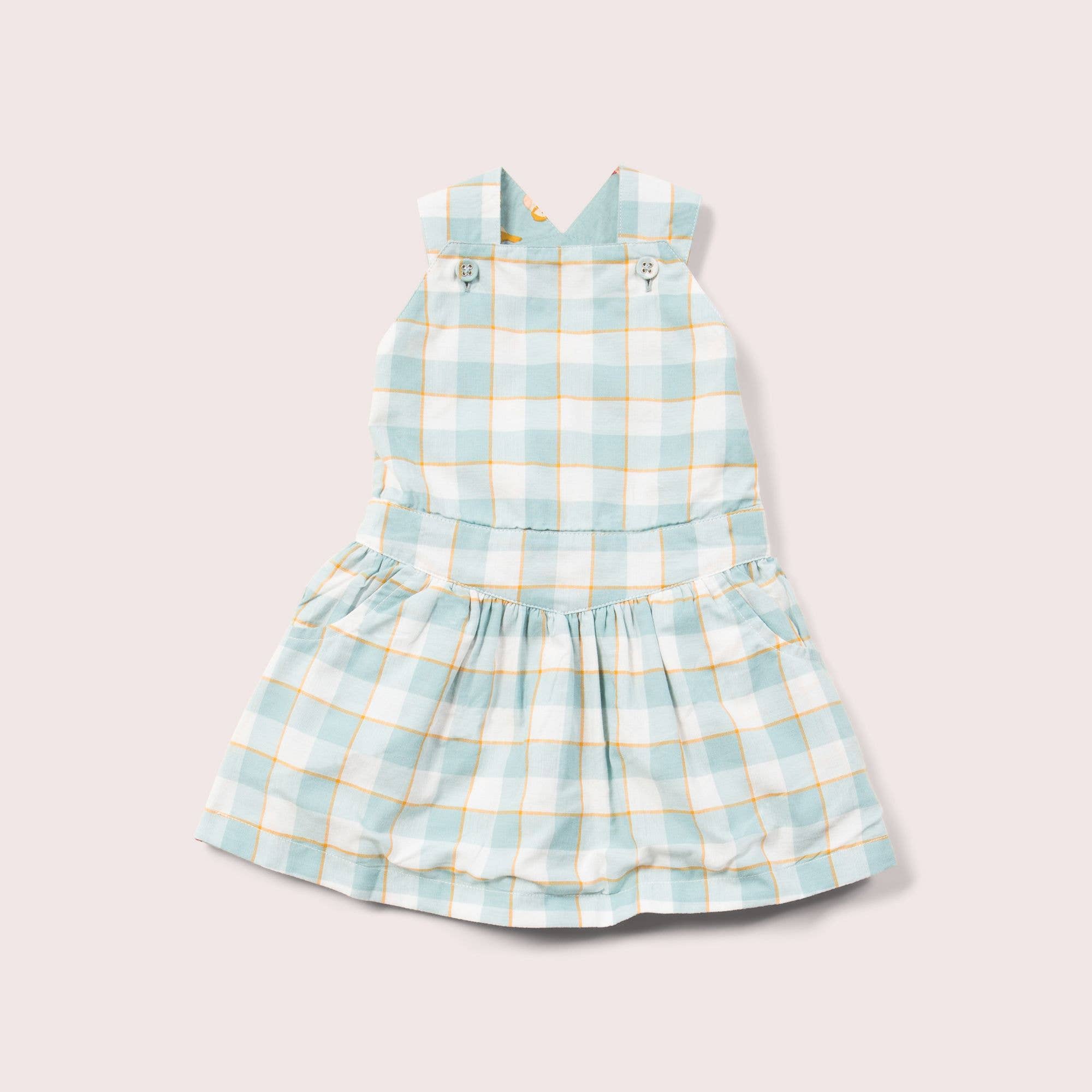 Soft Blue Checkered Pinafore Dress
