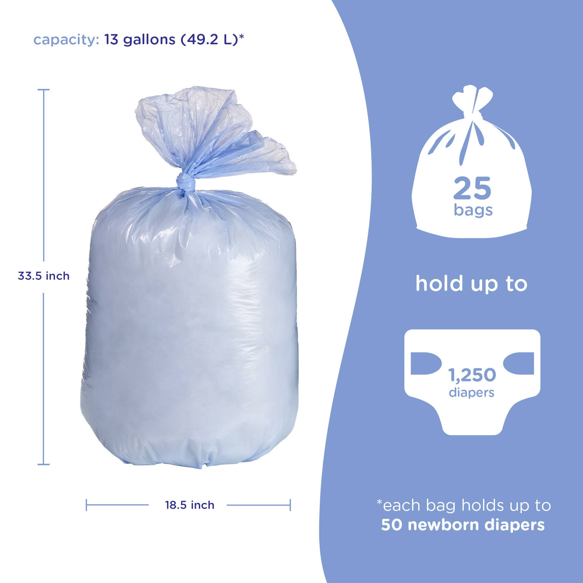 Baby Diaper Pail Plastic Waste Bags, 25 Count