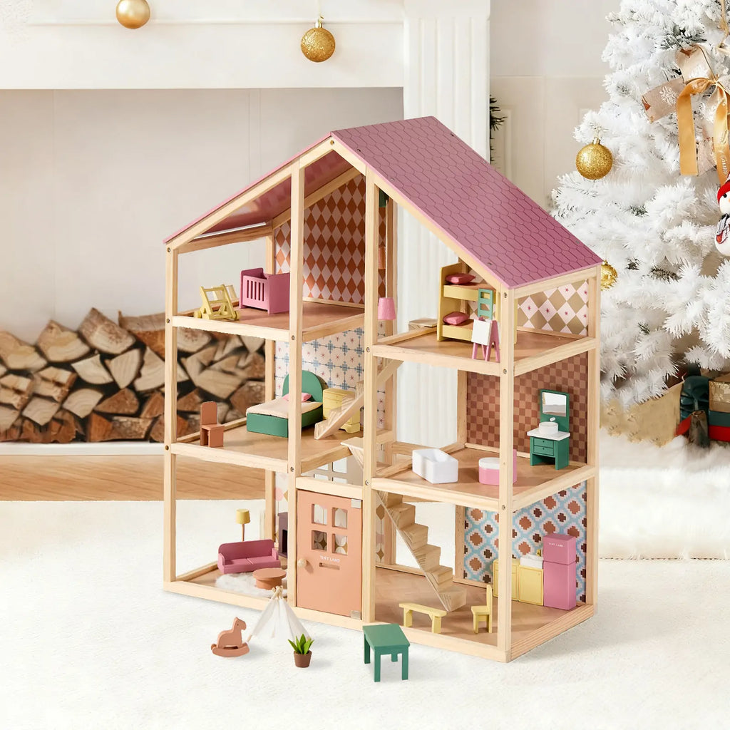 Tiny Land® Casa de muñecas Pegasus Sweetwood y muñecas de madera para casa de muñecas