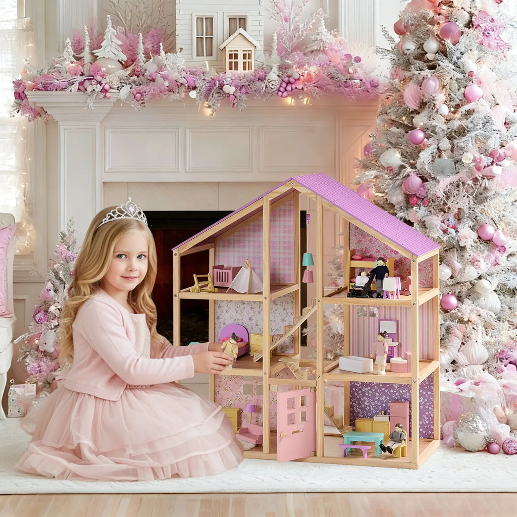 Tiny Land® Casa de muñecas de unicornio Sweetwood y muñecas de madera