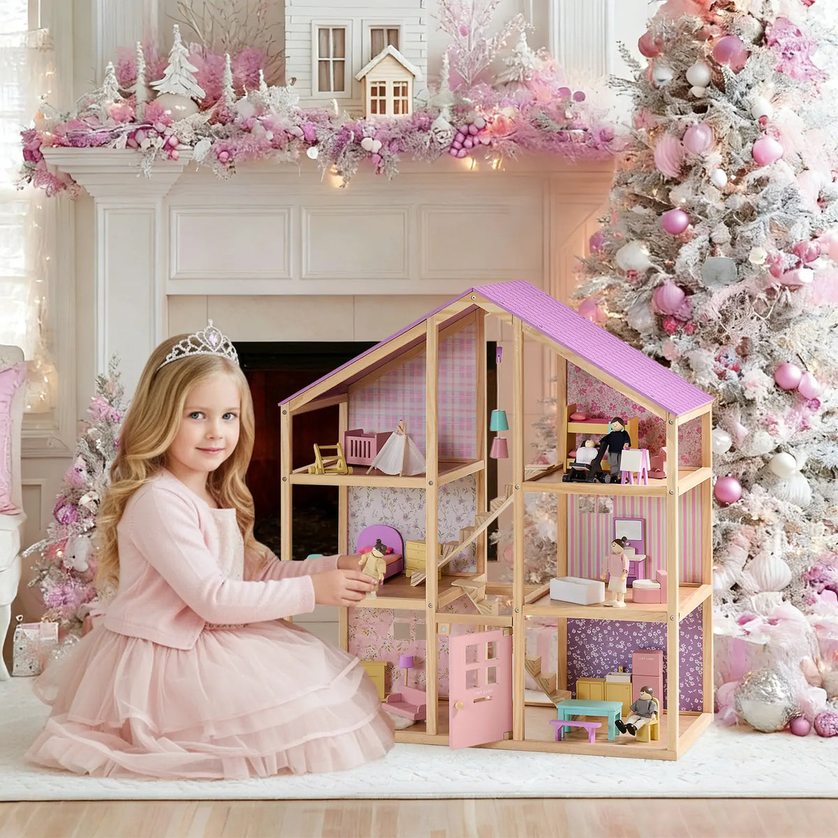 Tiny Land® Casa de muñecas de unicornio Sweetwood y muñecas de madera