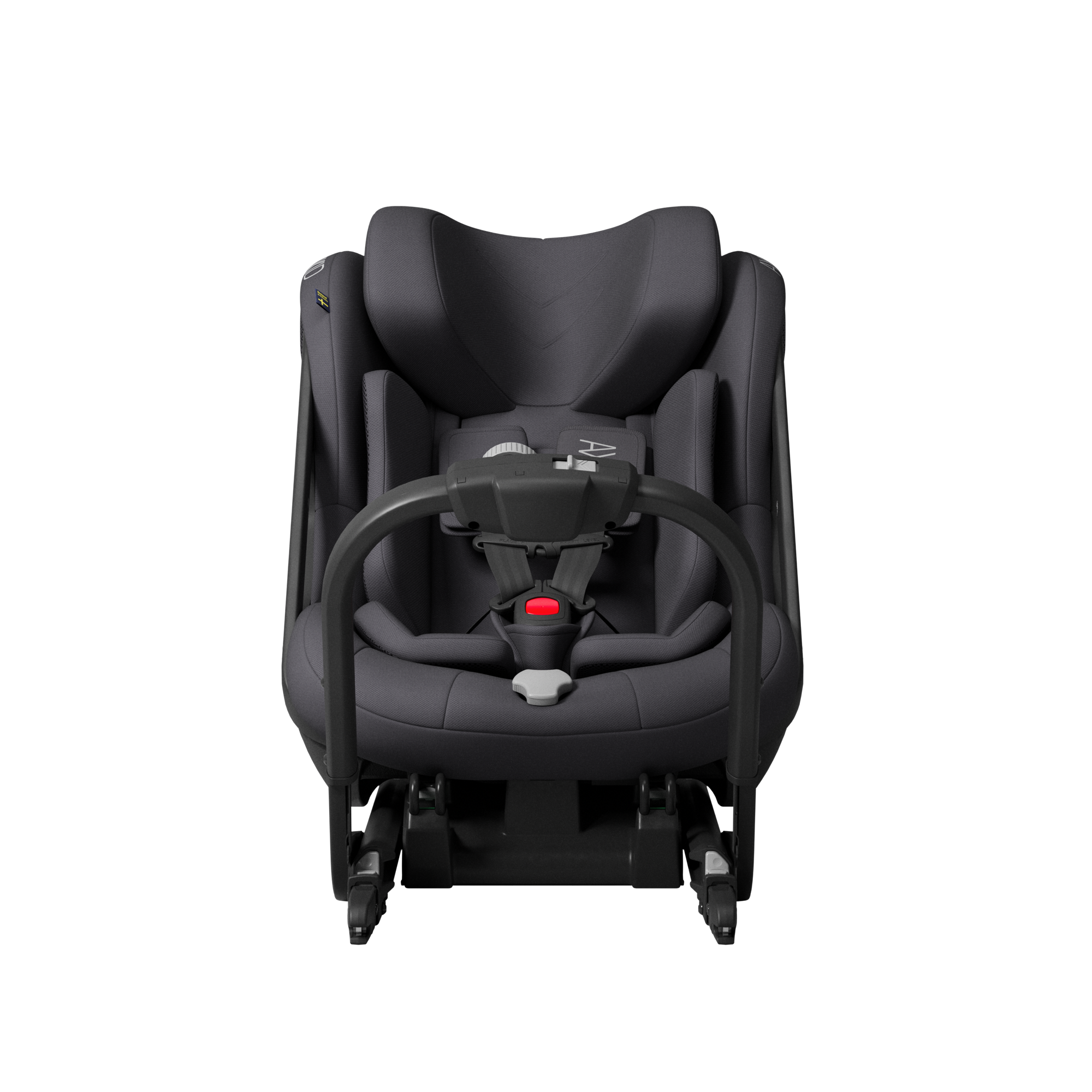 Axkid ONE 3 in Arctic Mist Grey, front, with the infant insert fitted