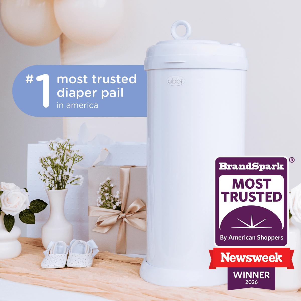 Ubbi Steel Diaper Pail — Odor-Locking Stainless Steel with Rubber Seal, Uses Any Standard Trash Bag