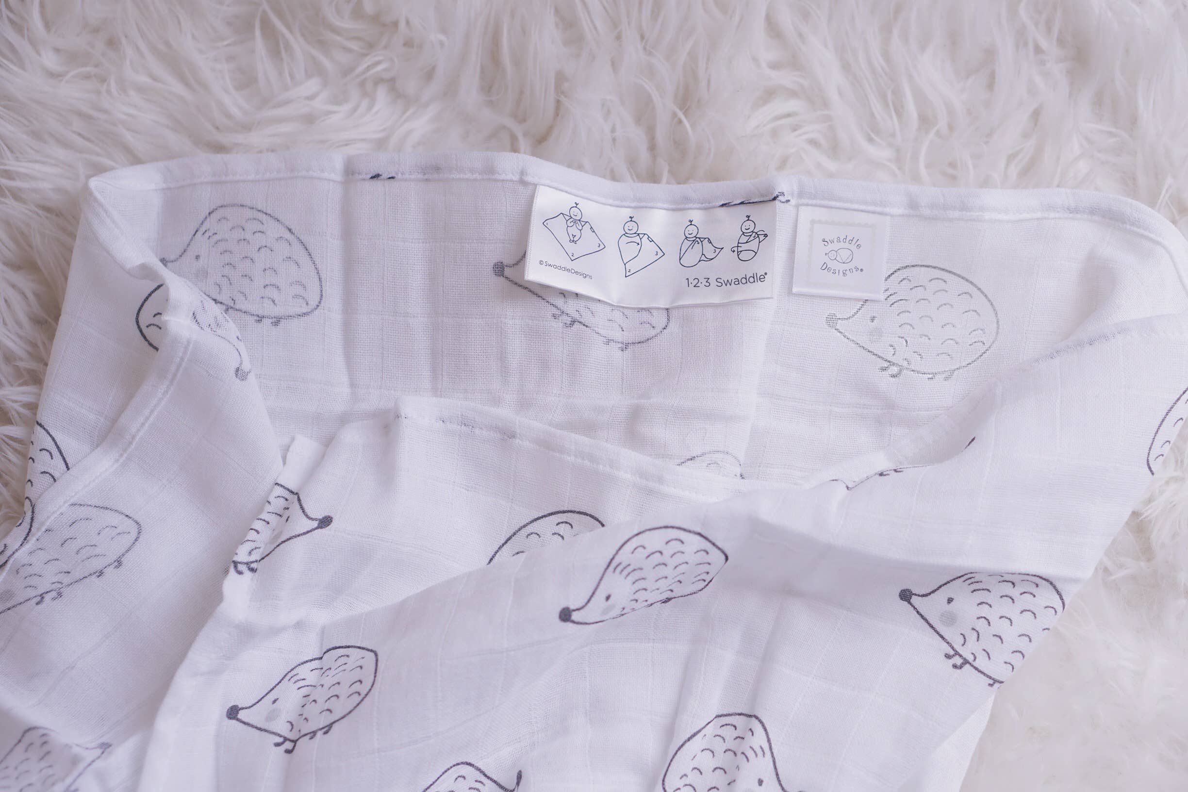 Hedgehog Soft Black Muslin Swaddle Blanket, Premium Cotton