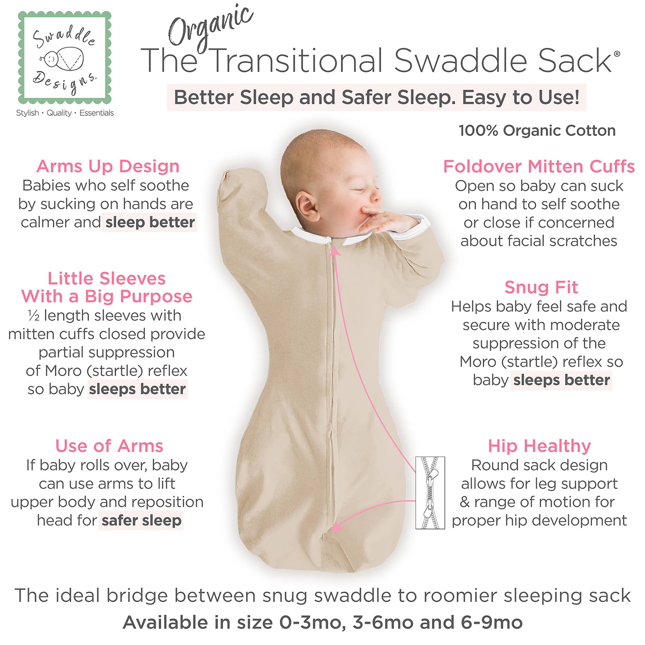 Organic Transitional Swaddle Sack, Sand Dollar