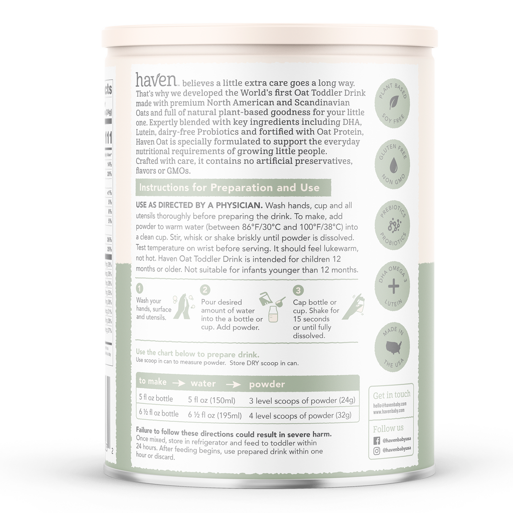 Haven Oat Toddler Formula | Dairy Free, Non-GMO Oat Milk