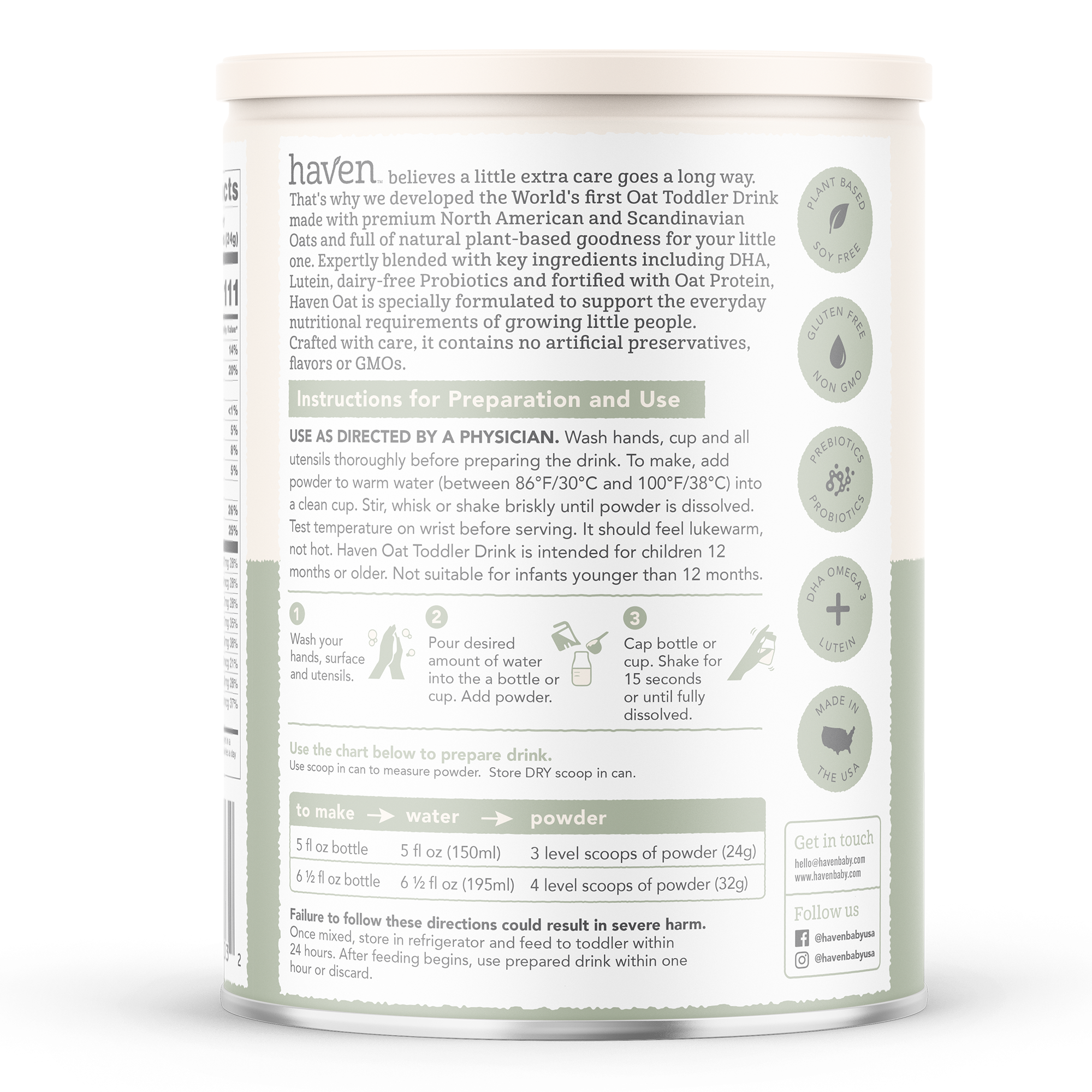 Haven Oat Toddler Formula | Dairy Free, Non-GMO Oat Milk