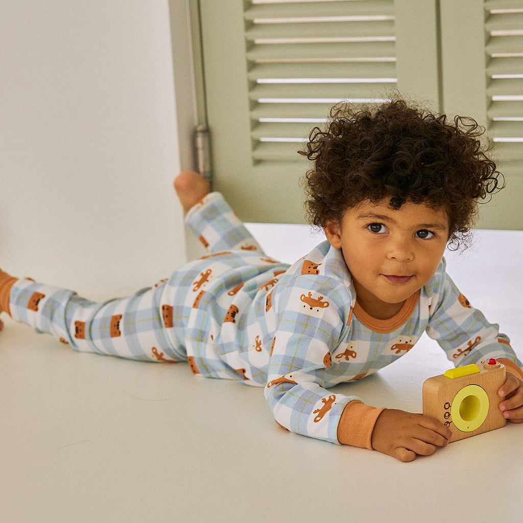 BabyRabbit Deer Checkered Long Sleeve — Toddler Cotton Pajamas & Loungewear Set (12M–5T)