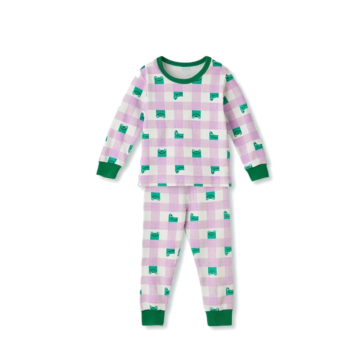 BabyRabbit Frog Checkered Long Sleeve — Toddler Cotton Pajamas & Loungewear Set (12M–5T)