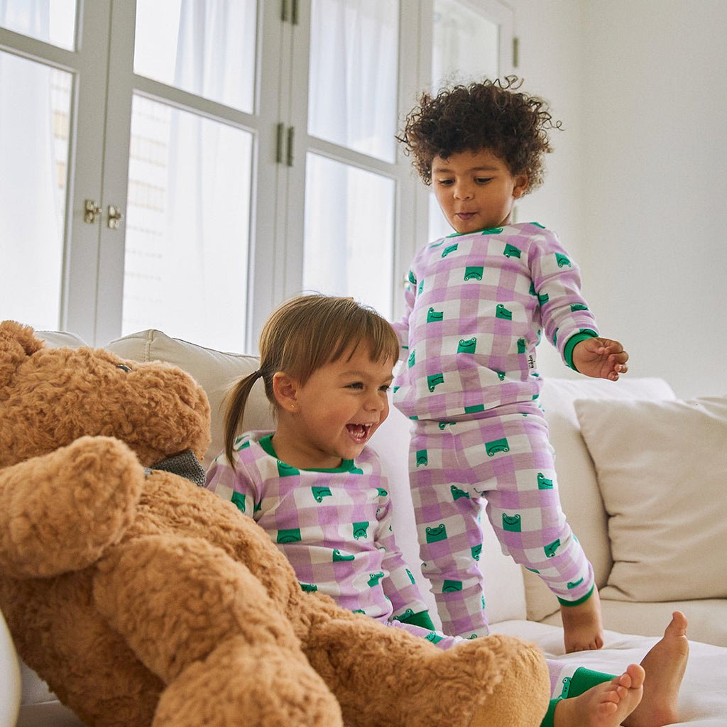 BabyRabbit Frog Checkered Long Sleeve — Toddler Cotton Pajamas & Loungewear Set (12M–5T)