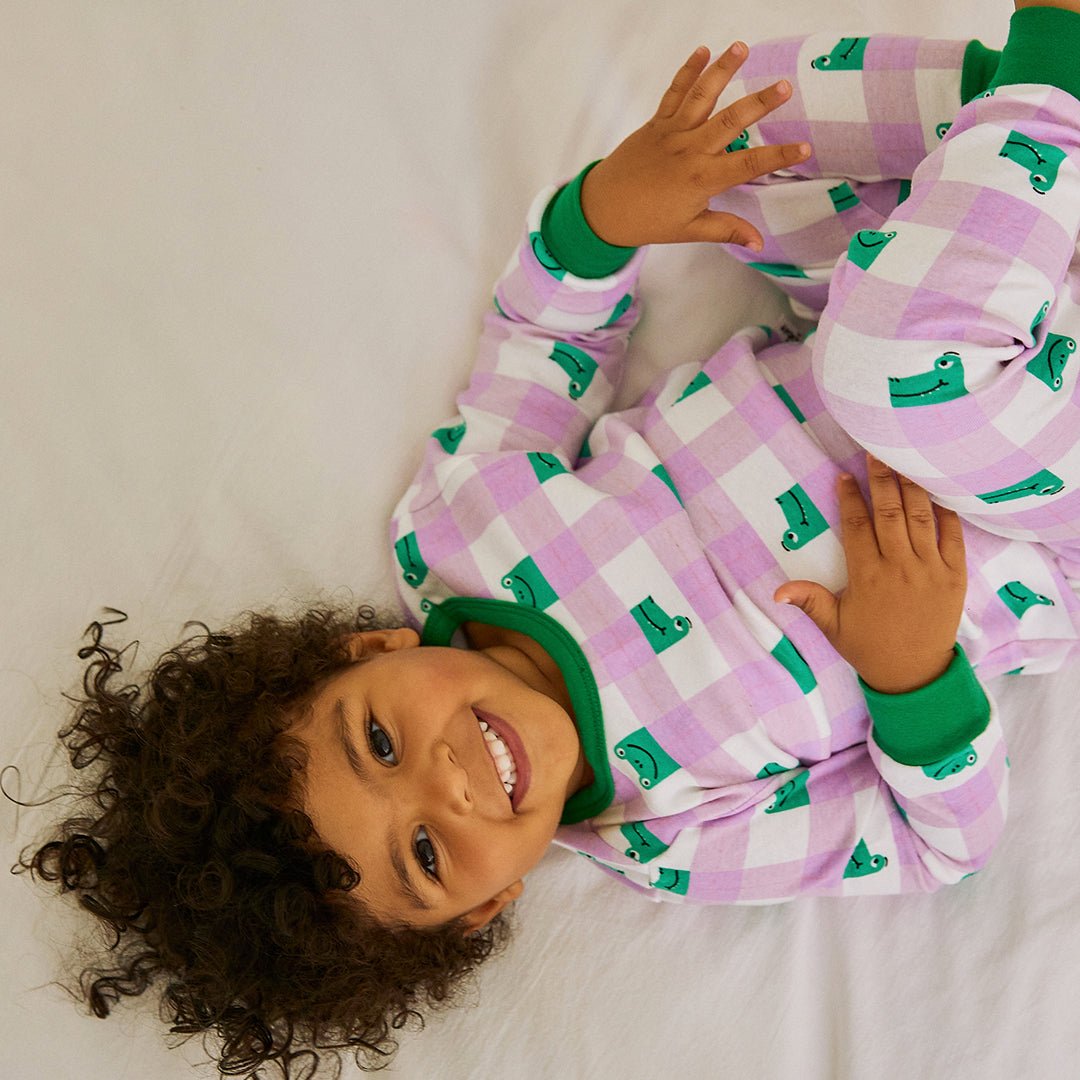 BabyRabbit Frog Checkered Long Sleeve — Toddler Cotton Pajamas & Loungewear Set (12M–5T)
