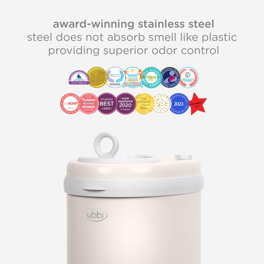 Ubbi Steel Diaper Pail — Odor-Locking Stainless Steel with Rubber Seal, Uses Any Standard Trash Bag