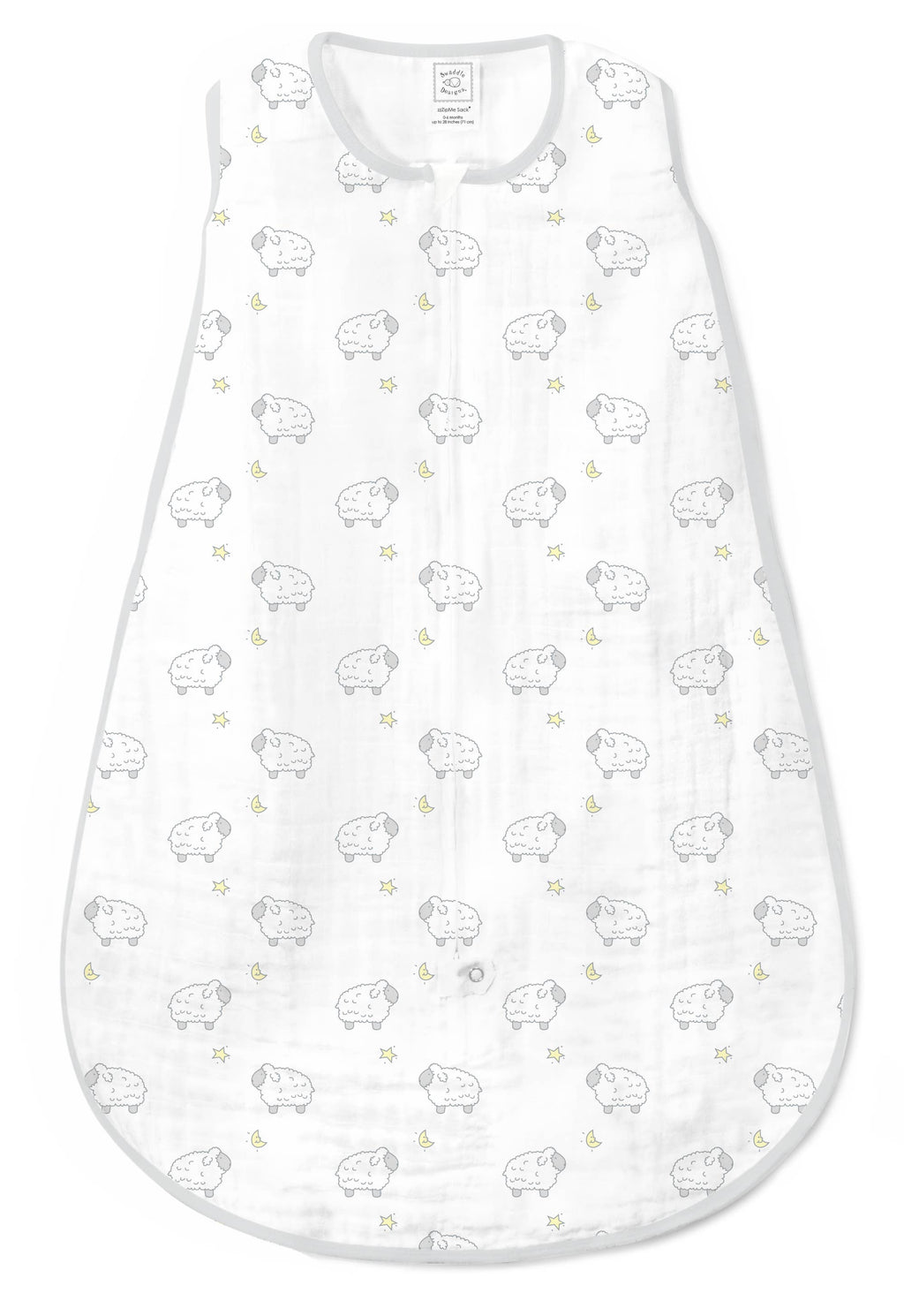 Muslin zzZipMe Sack, 2-Way Zip, Little Lambs, Sterling