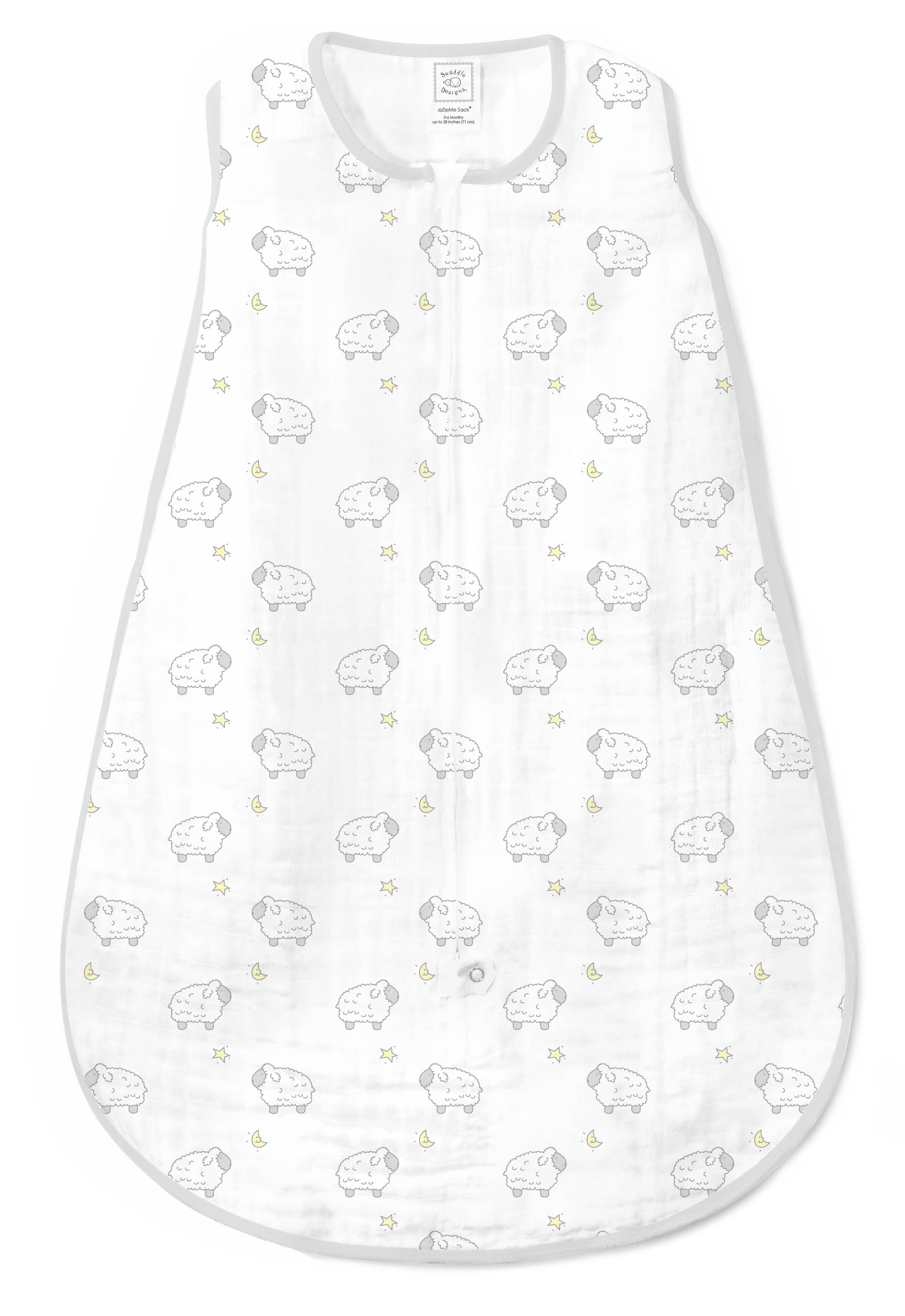 Muslin zzZipMe Sack, 2-Way Zip, Little Lambs, Sterling