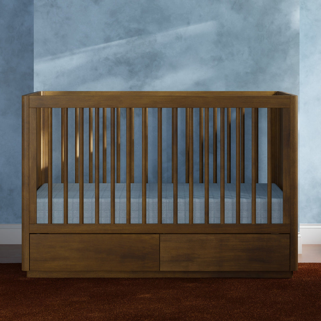 Bento 3-in-1 Convertible Storage Crib with Toddler Bed Conversion Kit – Natural Walnut