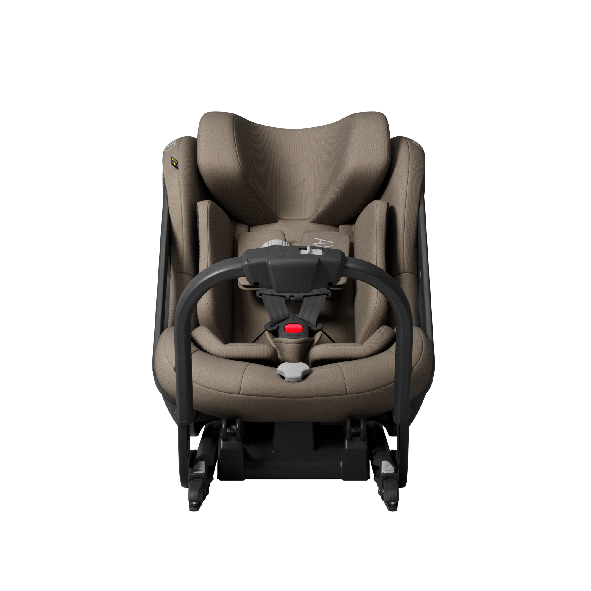 Axkid ONE 3 in Driftwood Beige, front, with the infant insert fitted