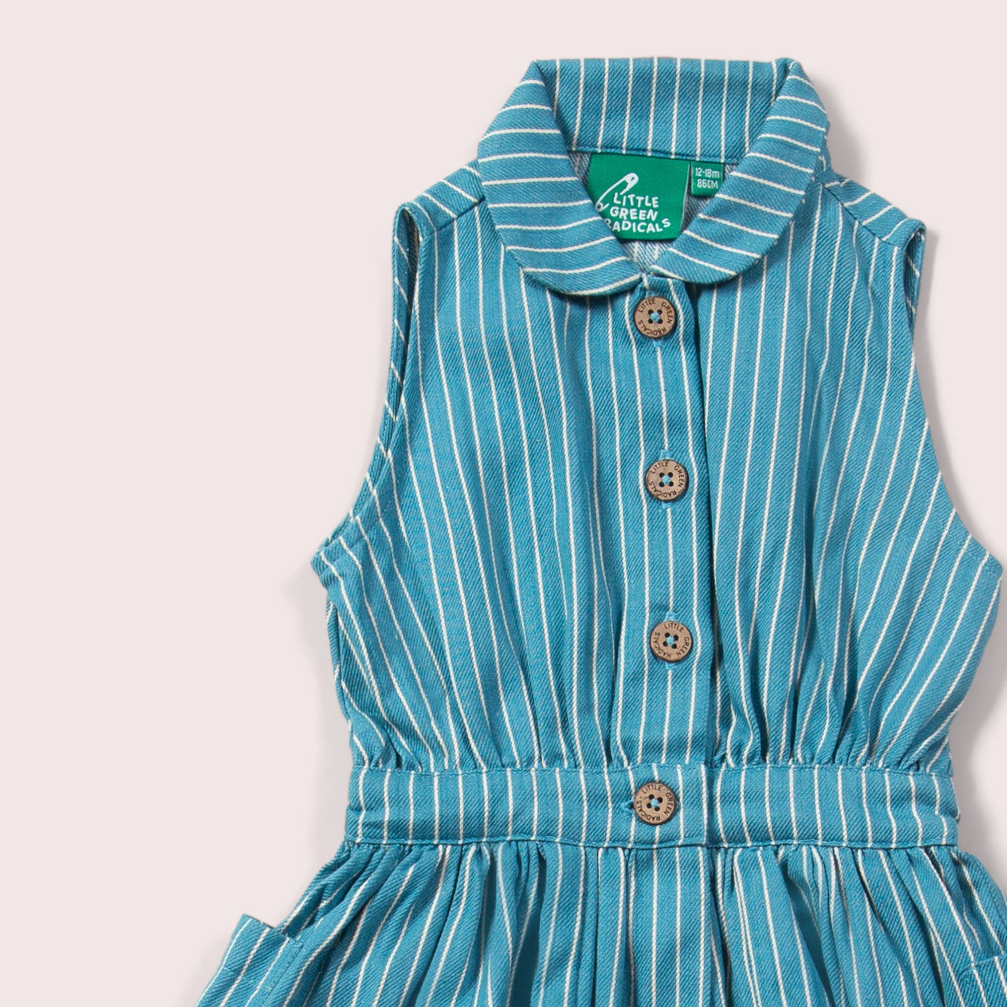 Vestido de botonadura con peto a rayas azules Horizon