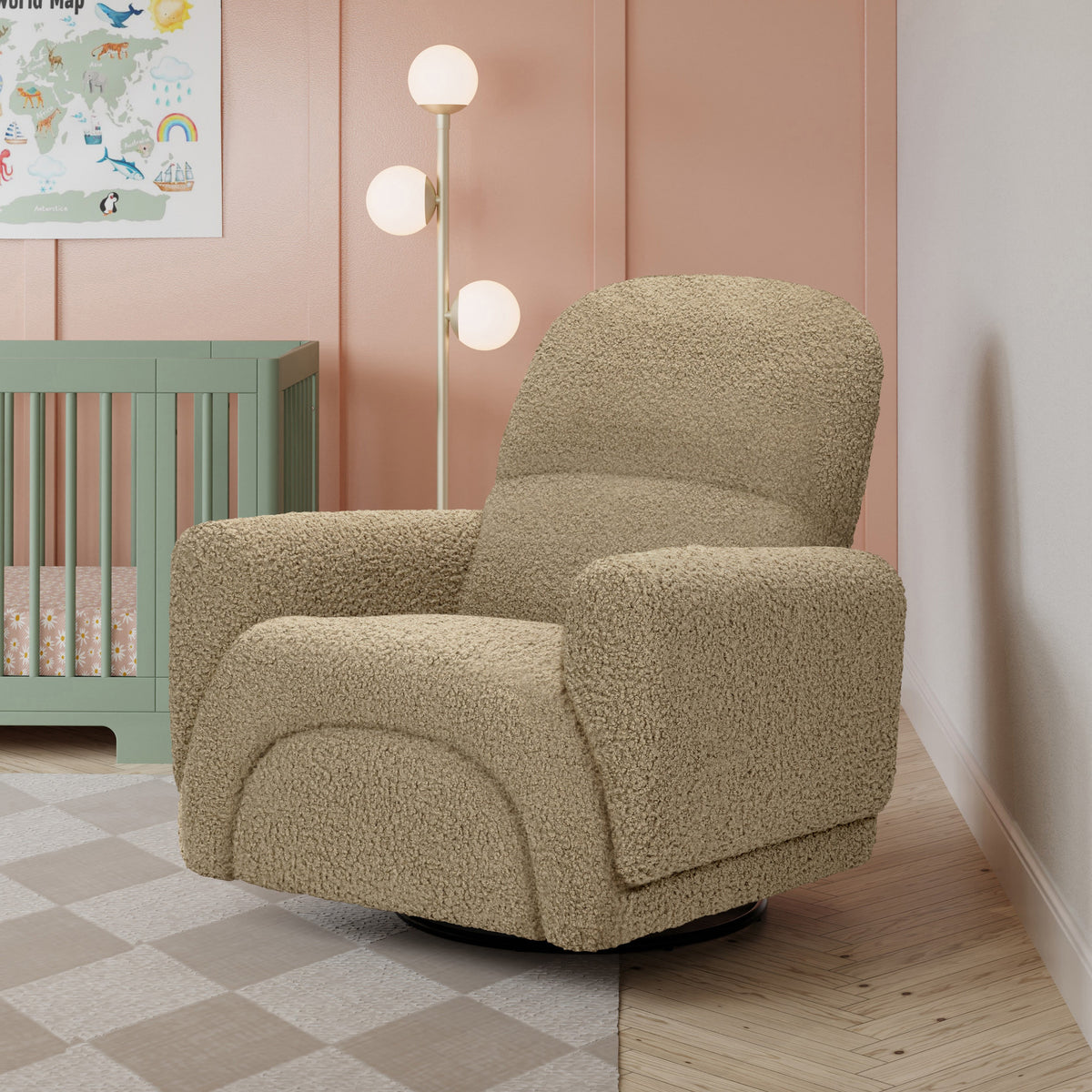 Sillón reclinable y mecedora giratoria Rainbow en tela Teddy Loop